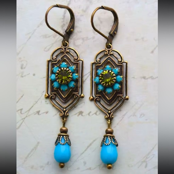 Marquis Ethnic Vintage Bronze Brushed Earrings - Picture 2 of 6